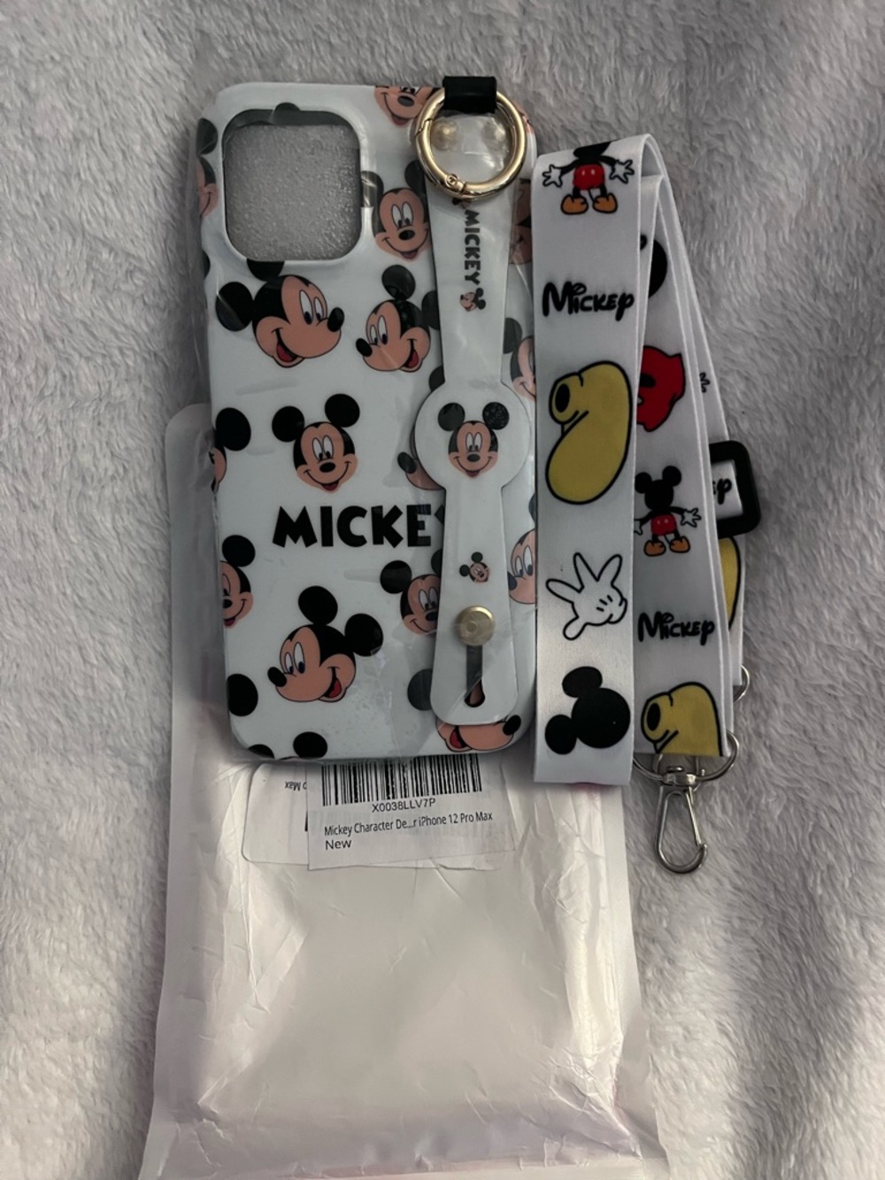 Mickey Mouse White Phone Case with Wrist Strap & Detachable Lanyard